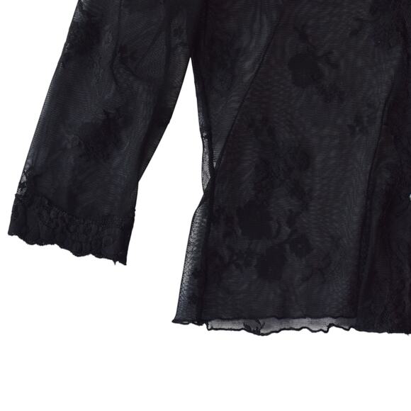 Vintage Y2K Express Sheer Black Mesh Button Up Lace Top Medium - Picture 3 of 5